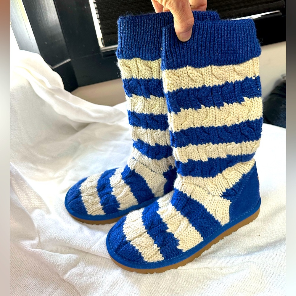 Ugg blue crochet boots.